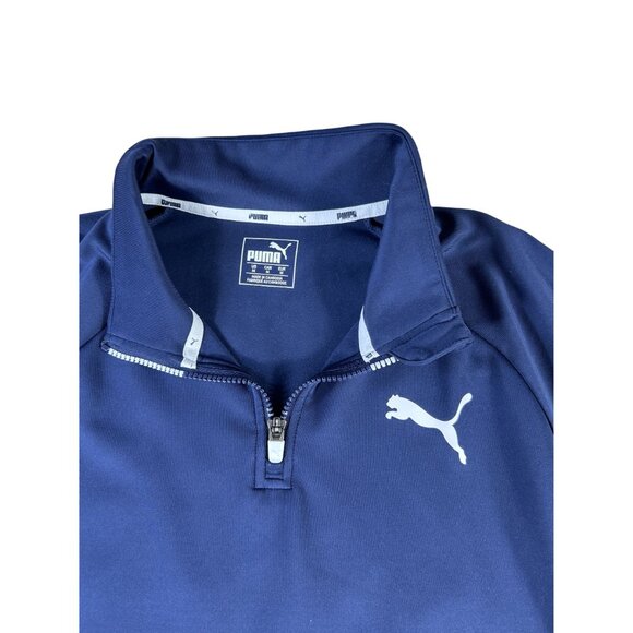 Puma 1/4 Zip Pullover Blue Sz Medium Stretch Long Sleeve Casual Jacket EUC - Picture 2 of 6